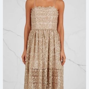 Alice+Olivia Alma Embellished Mid-Length Lace Party Dress